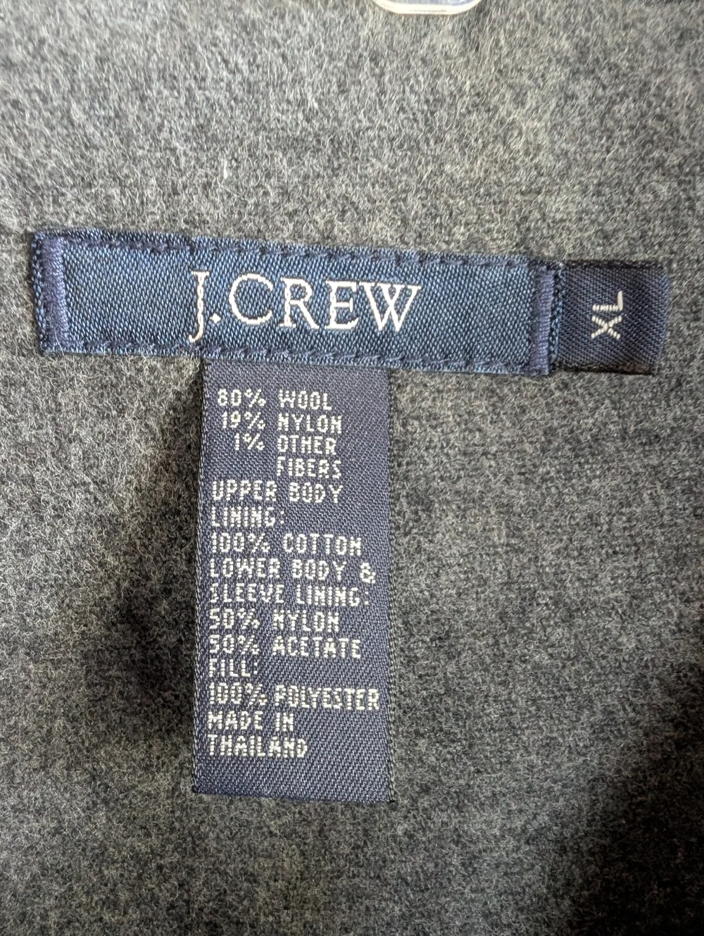 J. Crew Size XL Men’s Dark Charcoal Wool Pea Coat